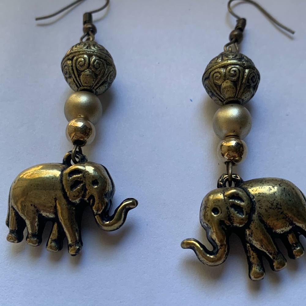 Elephant Charm Gold Earrings